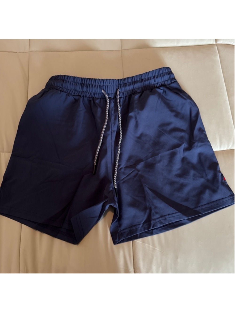 #0145 Men's Unbranded Athletic Shorts M Navy Red